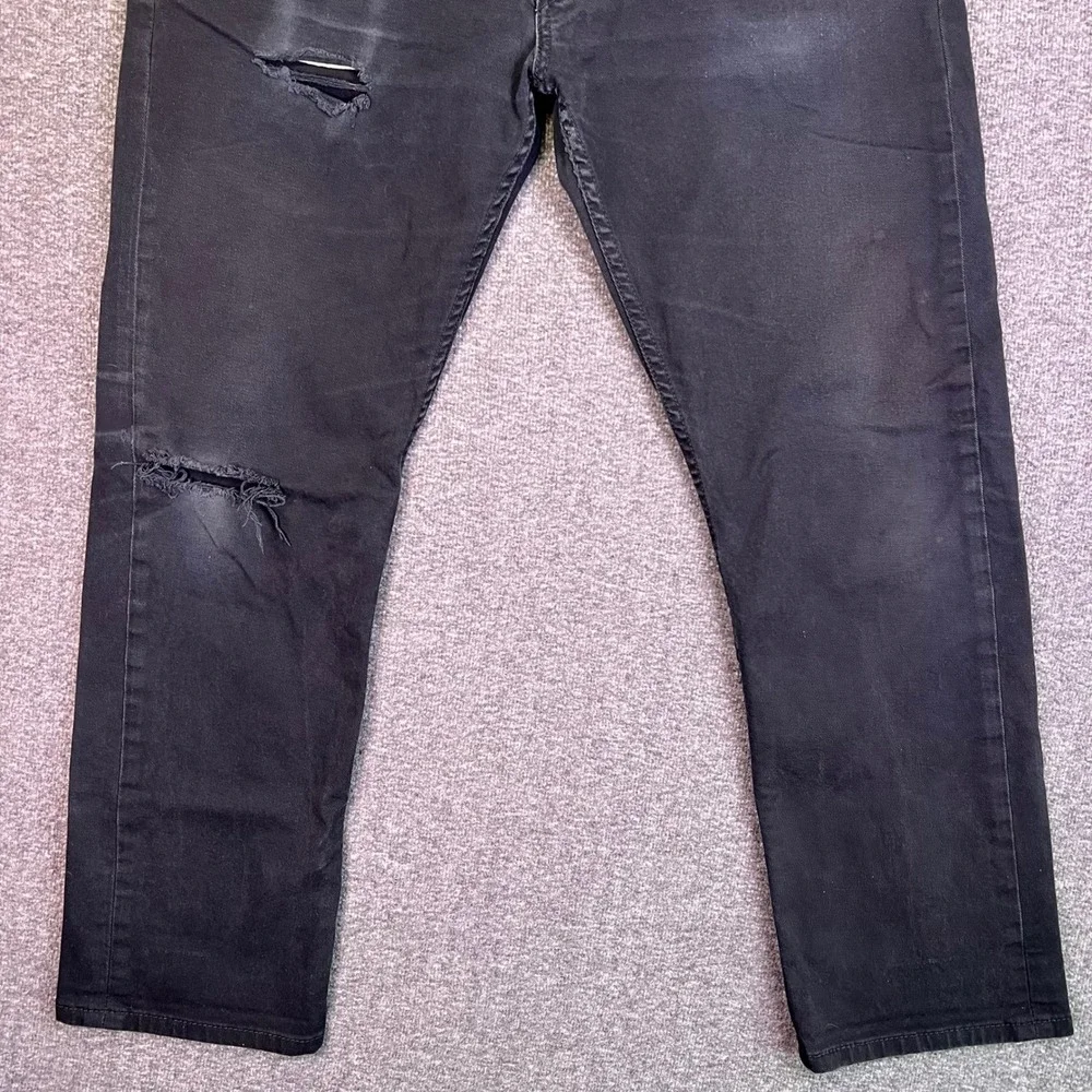 Levis 513 Slim Straight Jeans Mens 36x30 Black Distressed Grunge Stretch Casual‎